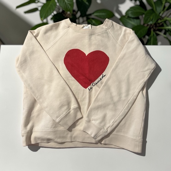 Sezane Tops - Sézane Graphic La Chamade Small Cream Heart Sweatshirt